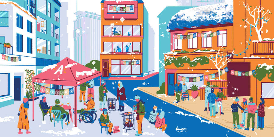 Winterfeestje in straat